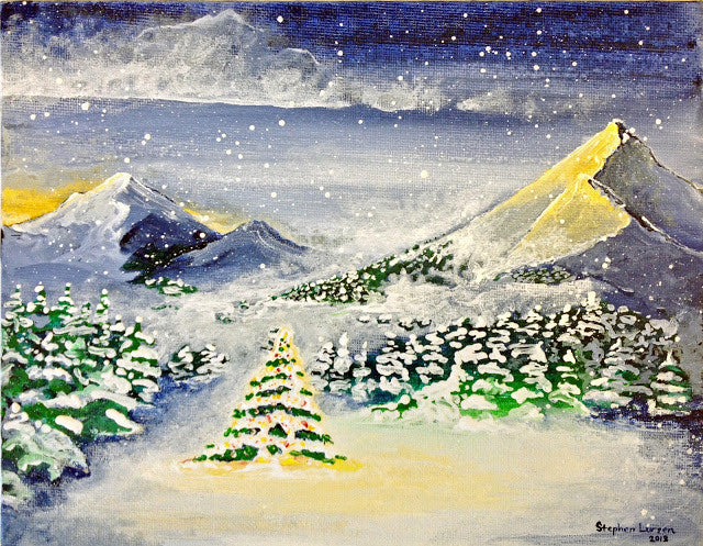 Soft Glow of Christmas Lights - Landscape painting by Stephen Lursen
