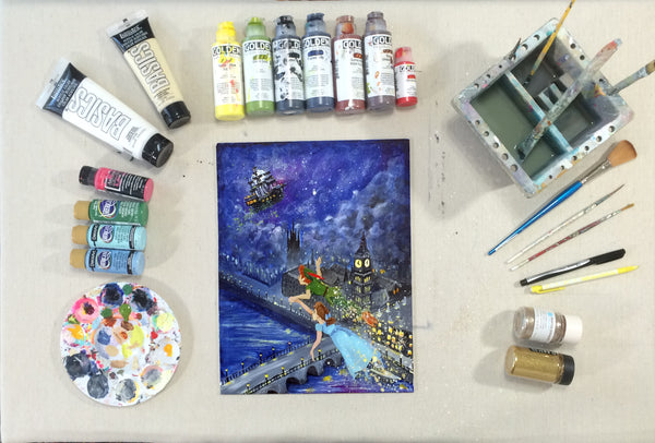 Peter Pan and Wendy Online, Mixed Media, Painting Workshop by Stephen Lursen