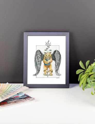 Super Intelligent, Magical Librarian, Lioness Angel Fine Art Print: Framed Photo paper poster