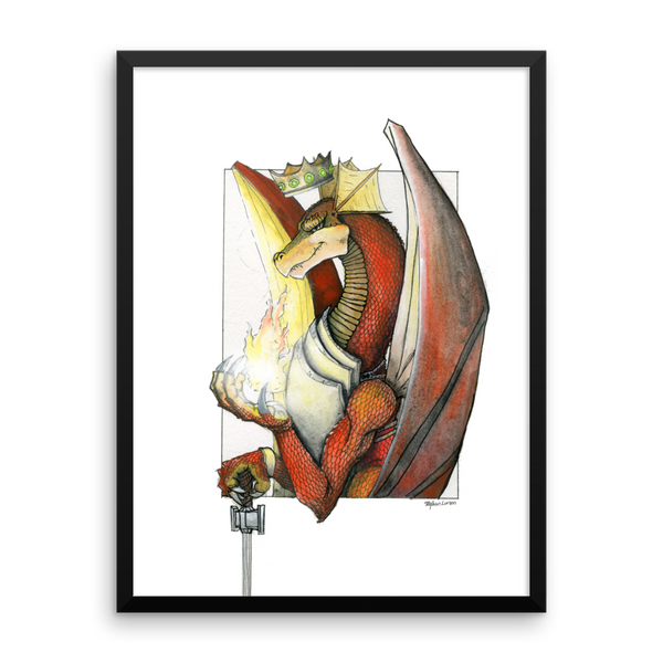 Kingly Might, Magical Flight, Royal Knight, Red Dragon Fine Art Print: Framed photo paper poster