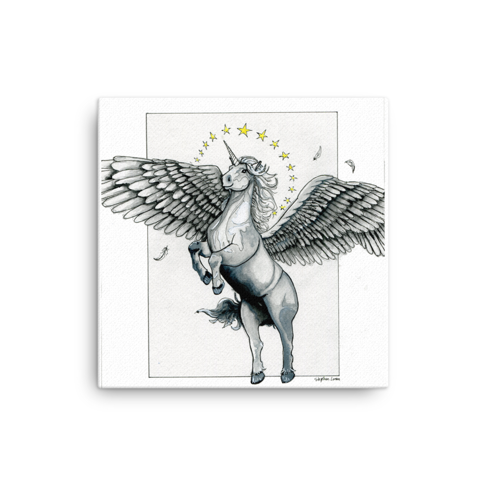 Fine Art Canvas Reproduction: Magical Flying, Star Haloed, Silver Alicorn