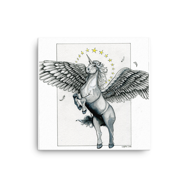 Fine Art Canvas Reproduction: Magical Flying, Star Haloed, Silver Alicorn