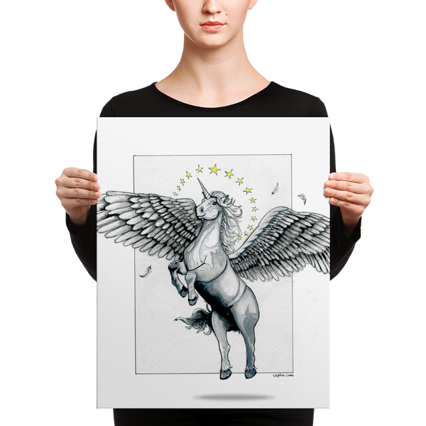 Fine Art Canvas Reproduction: Magical Flying, Star Haloed, Silver Alicorn