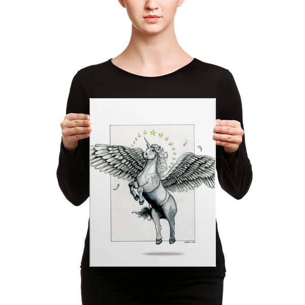 Fine Art Canvas Reproduction: Magical Flying, Star Haloed, Silver Alicorn