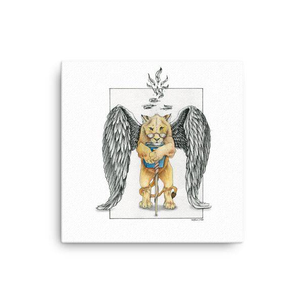 Fine Art Canvas Reproduction: Super Intelligent, Magical Librarian, Lioness Angel