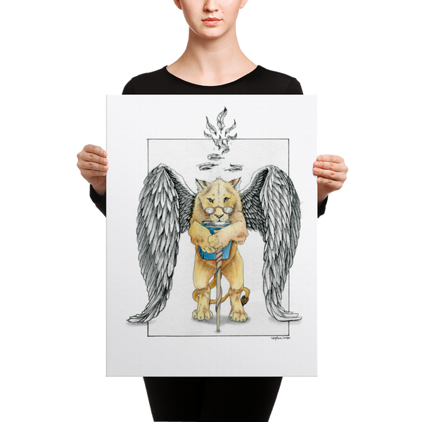 Fine Art Canvas Reproduction: Super Intelligent, Magical Librarian, Lioness Angel