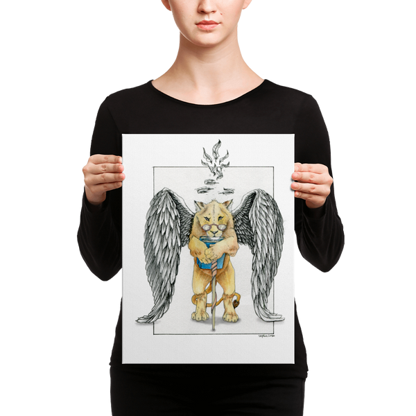 Fine Art Canvas Reproduction: Super Intelligent, Magical Librarian, Lioness Angel