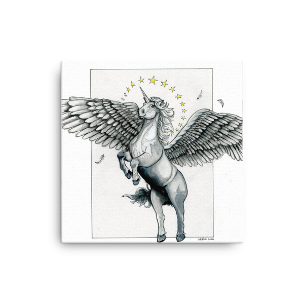 Fine Art Canvas Reproduction: Magical Flying, Star Haloed, Silver Alicorn