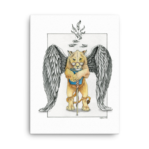 Fine Art Canvas Reproduction: Super Intelligent, Magical Librarian, Lioness Angel