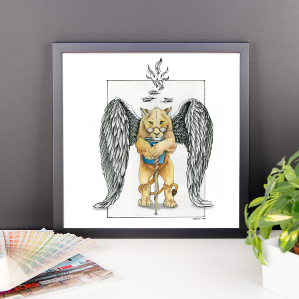 Super Intelligent, Magical Librarian, Lioness Angel Fine Art Print: Framed Photo paper poster