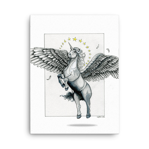 Fine Art Canvas Reproduction: Magical Flying, Star Haloed, Silver Alicorn