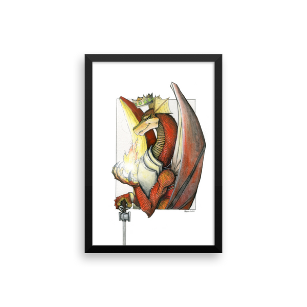 Kingly Might, Magical Flight, Royal Knight, Red Dragon Fine Art Print: Framed photo paper poster
