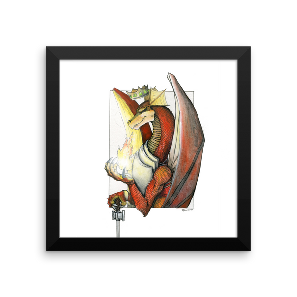Kingly Might, Magical Flight, Royal Knight, Red Dragon Fine Art Print: Framed photo paper poster
