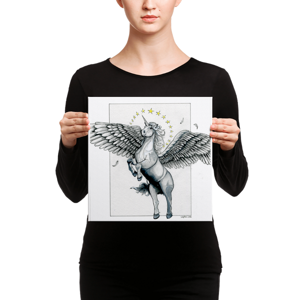 Fine Art Canvas Reproduction: Magical Flying, Star Haloed, Silver Alicorn