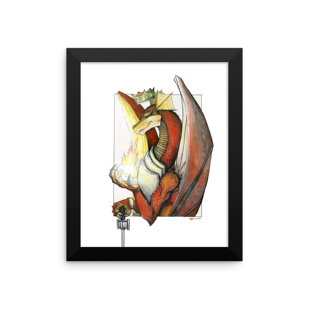 Kingly Might, Magical Flight, Royal Knight, Red Dragon Fine Art Print: Framed photo paper poster