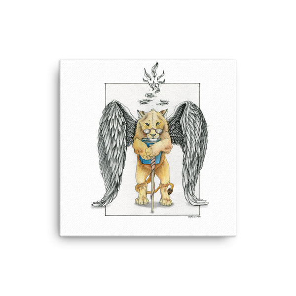 Fine Art Canvas Reproduction: Super Intelligent, Magical Librarian, Lioness Angel