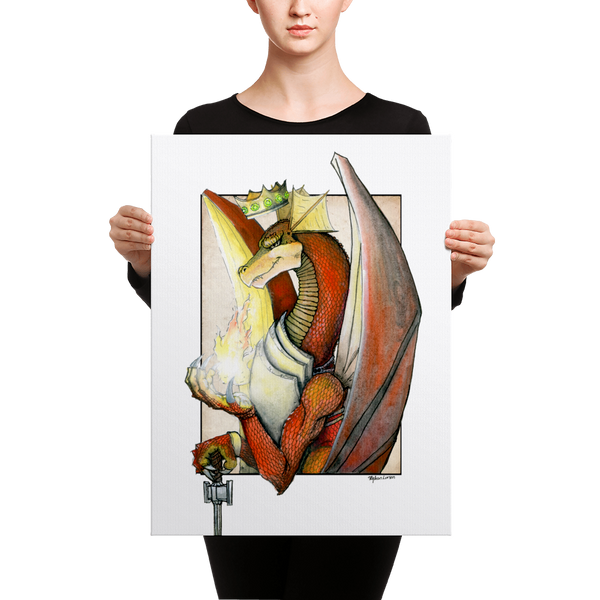 Fine Art Canvas Reproduction: "Kingly Might, Magical Flight, Royal Knight, Reddest of Dragons"
