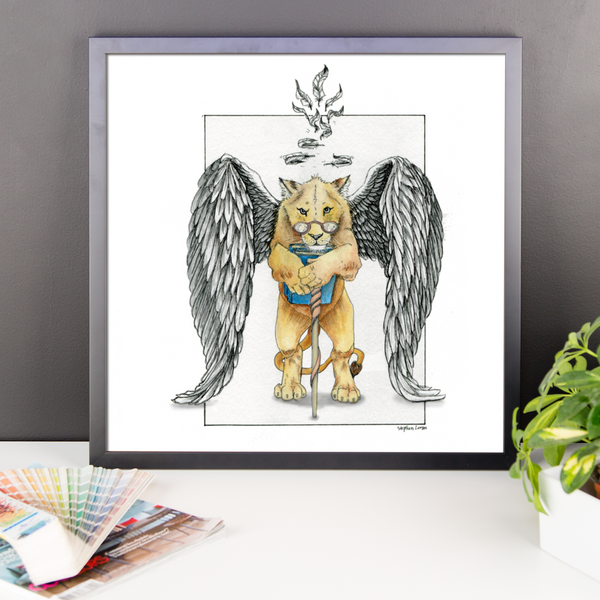 Super Intelligent, Magical Librarian, Lioness Angel Fine Art Print: Framed Photo paper poster