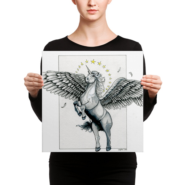 Fine Art Canvas Reproduction: Magical Flying, Star Haloed, Silver Alicorn