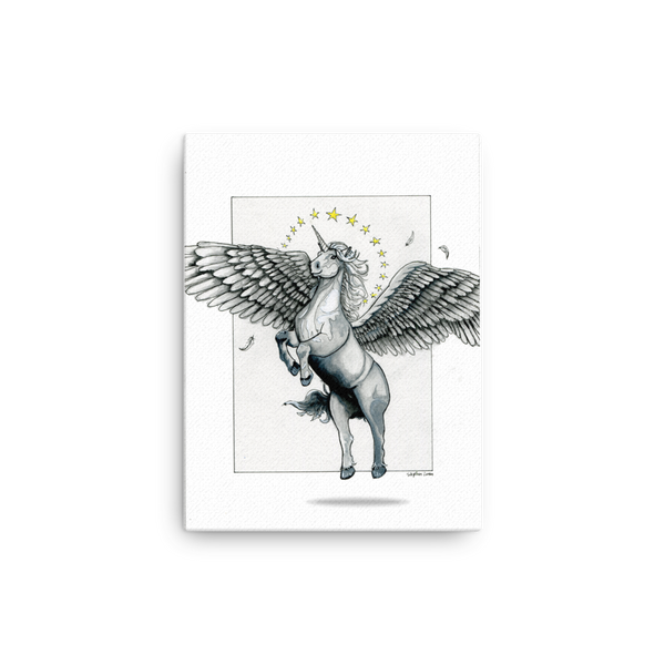 Fine Art Canvas Reproduction: Magical Flying, Star Haloed, Silver Alicorn
