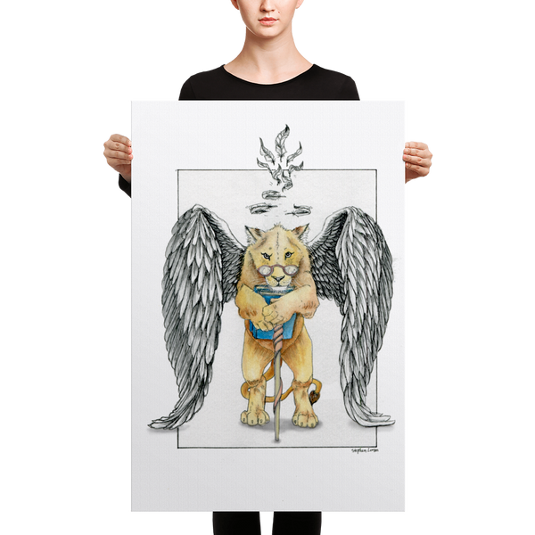 Fine Art Canvas Reproduction: Super Intelligent, Magical Librarian, Lioness Angel