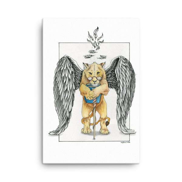 Fine Art Canvas Reproduction: Super Intelligent, Magical Librarian, Lioness Angel