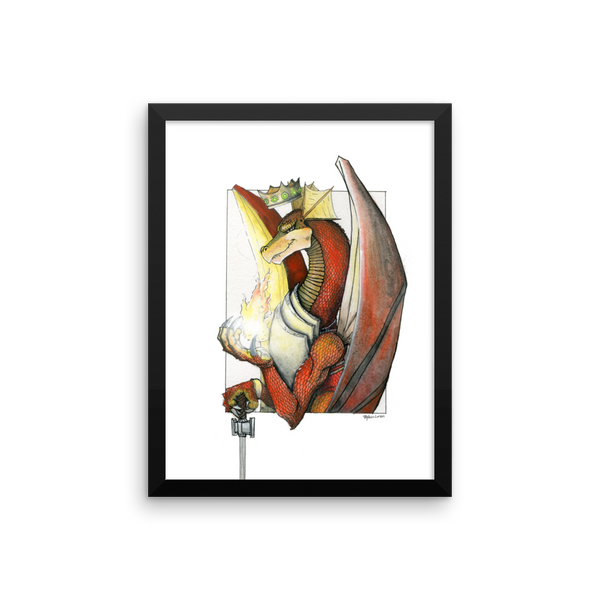 Kingly Might, Magical Flight, Royal Knight, Red Dragon Fine Art Print: Framed photo paper poster