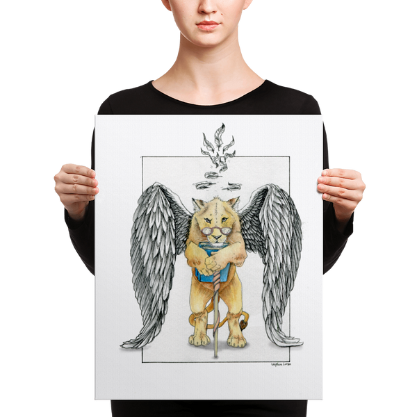 Fine Art Canvas Reproduction: Super Intelligent, Magical Librarian, Lioness Angel