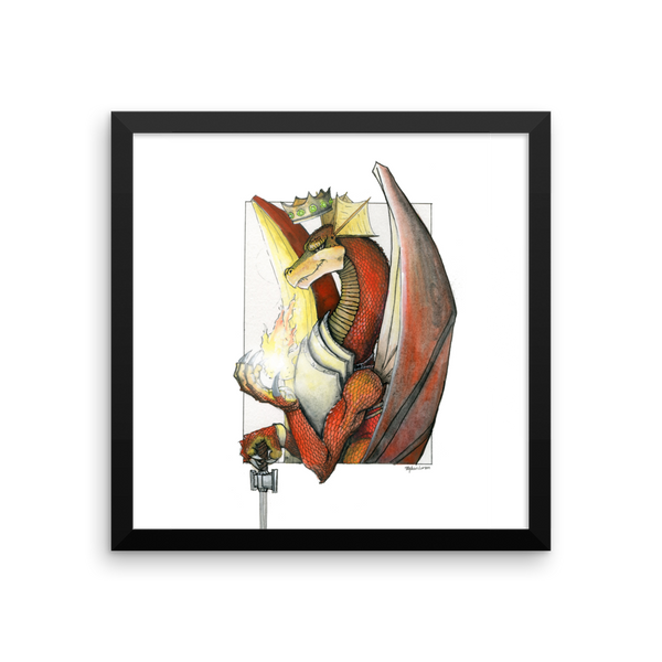 Kingly Might, Magical Flight, Royal Knight, Red Dragon Fine Art Print: Framed photo paper poster