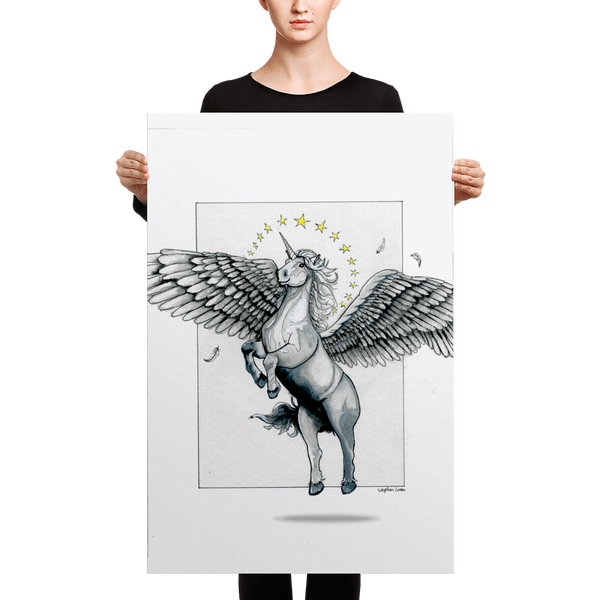 Fine Art Canvas Reproduction: Magical Flying, Star Haloed, Silver Alicorn
