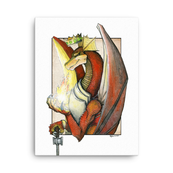 Fine Art Canvas Reproduction: "Kingly Might, Magical Flight, Royal Knight, Reddest of Dragons"