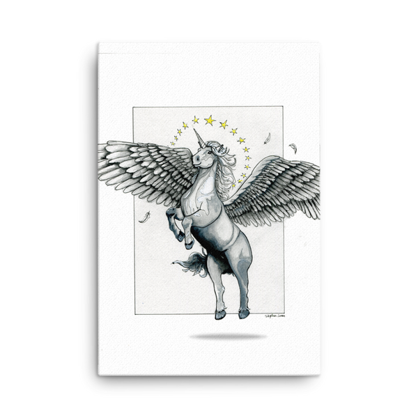 Fine Art Canvas Reproduction: Magical Flying, Star Haloed, Silver Alicorn