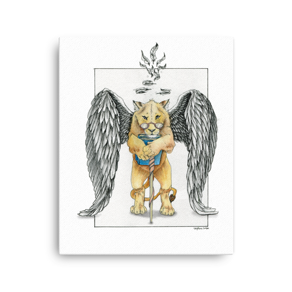Fine Art Canvas Reproduction: Super Intelligent, Magical Librarian, Lioness Angel