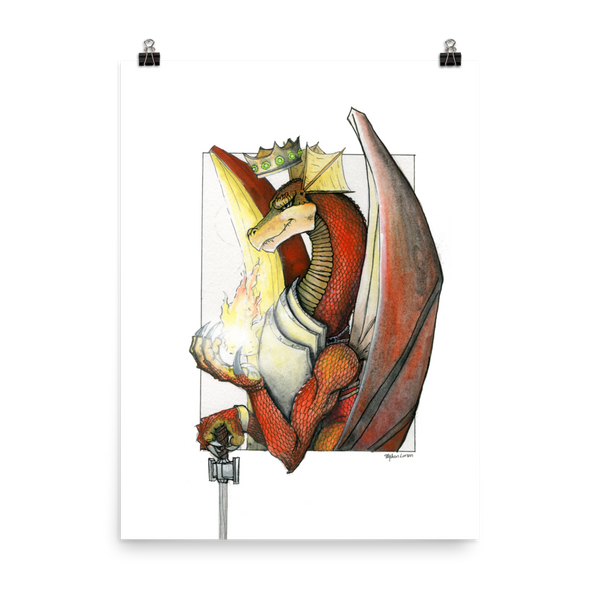 Kingly Might, Magical Flight, Royal Knight, Red Dragon Fine Art Print: Photo paper poster