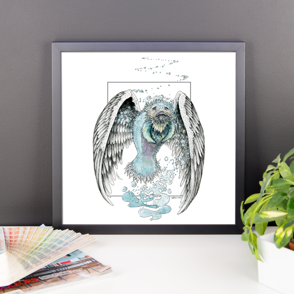 Water Bending, Flying, Manatee Angel Fine Art Print: Framed photo paper poster